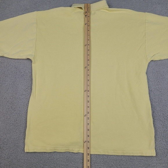 Tommy Bahama Polo Shirt Mens XL Yellow Ribbed Striped Silk Cotton Short Sleeve - Picture 9 of 10